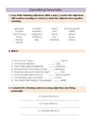English Worksheet: Describing Personality
