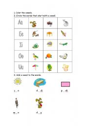 English worksheet: PRACTICE OF VOWELS