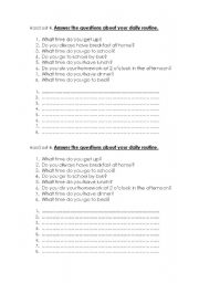 English Worksheet: answer the questions about your daily routine