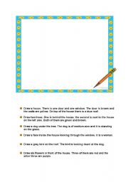 English worksheet: Prepositions of place and colours.