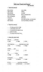 English worksheet: milk and toast and honey