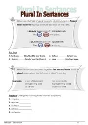 English worksheet: Plural in Sentances