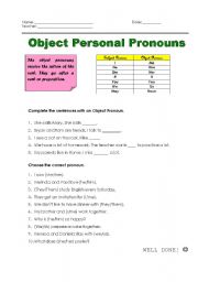 English Worksheet: Object Personal Pronouns