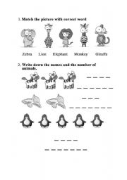 English Worksheet: Animals and numbers
