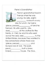 English Worksheet: Pierres Grandfather-Homonym Cloze