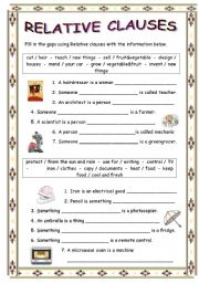 English Worksheet: relative cluases