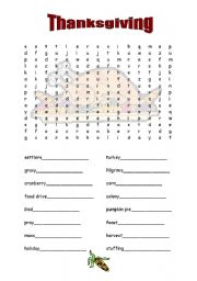 English Worksheet: thanksgiving, wordsearch