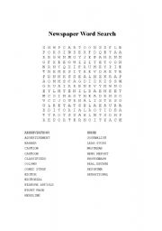 English Worksheet: Newspaper wordsearch