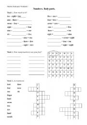 English Worksheet: Numbers. Body parts.