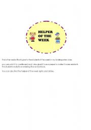 English worksheet: HELPER OF THE WEEK