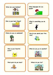 English Worksheet: Getting to Know You (present simple  conversation cards)