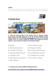 English Worksheet: Seven Wonders of the Modern world