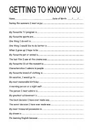 English Worksheet: Getting to know students