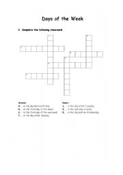 Days of the Week Crossword