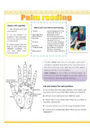 English Worksheet: Palm reading -Future / past tense (3 pages)