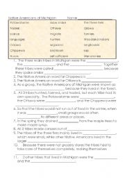 English worksheet: Native Anericans of Michigan Test page 1