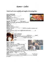 English Worksheet: Romeo and Juliet movie scenes