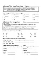 English Worksheet: Decimals