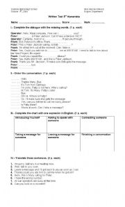 English worksheet: phone test