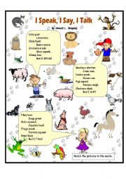 English Worksheet: I Speak, I Say, I Talk - animal sounds