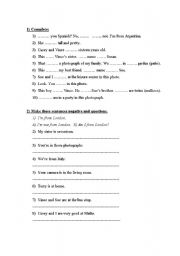 English worksheet: Verb TO BE