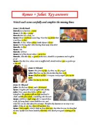 English Worksheet: Romeo and Juliet Scenes keys 