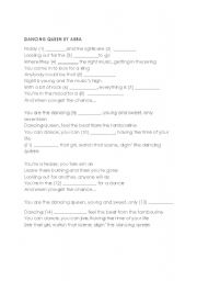 English worksheet: Lyrics for ABBAs Dancing Queen