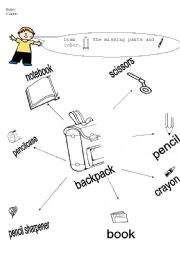 English Worksheet: school objects