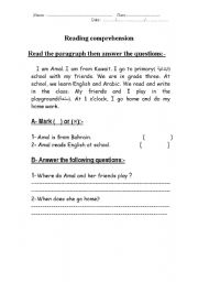 English worksheet: Reading comprehension