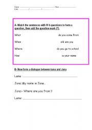 English Worksheet: Wh- questions