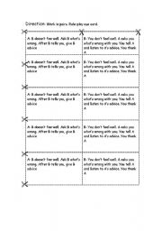 English Worksheet: cue card ( whats the matter?)