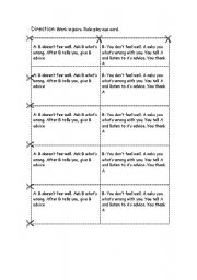 English worksheet: cue card ( whats the matter?)