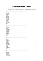 English worksheet: Correct word order