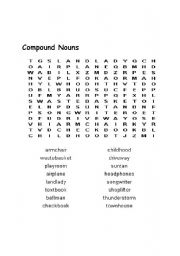 English worksheet: compound nouns wordsearch