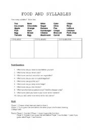 English Worksheet: Food: Syllables & Questions