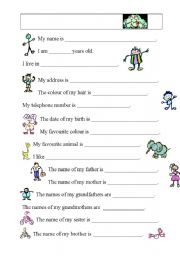 English Worksheet: Me and my family