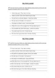 English Worksheet: Relative clauses.