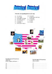 English Worksheet: American symbols and map