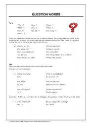 English worksheet: Question words