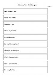 English Worksheet: Conversation - Matching Pairs