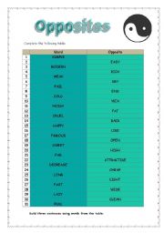 English worksheet: Opposites