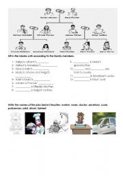 English Worksheet: a revision for  for family members and jobs (6th grade students in Turkey)