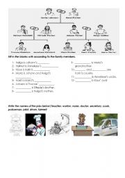 English Worksheet: a revision for  for family members and jobs (6th grade students in Turkey)