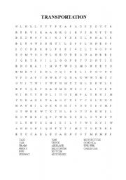 English Worksheet: Transportation - Wordsearch