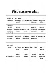 English worksheet: Find someone who