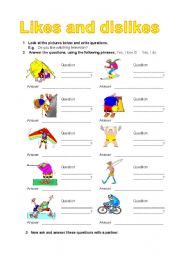 English Worksheet: Questions  :  Likes and dislikes 