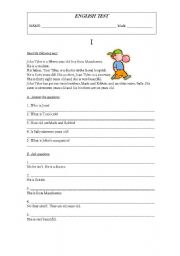 English Worksheet: 7th grade written test