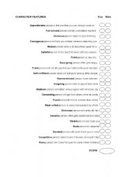 English worksheet: character features