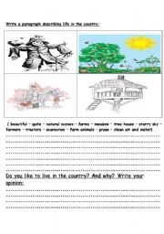 English worksheet: Write a paragraph describing life in the country