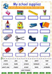 English Worksheet: school supplies